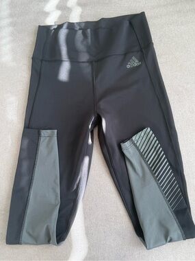 Adidas Black High-Waisted Leggings Mesh Panel Athletic Workout Pants